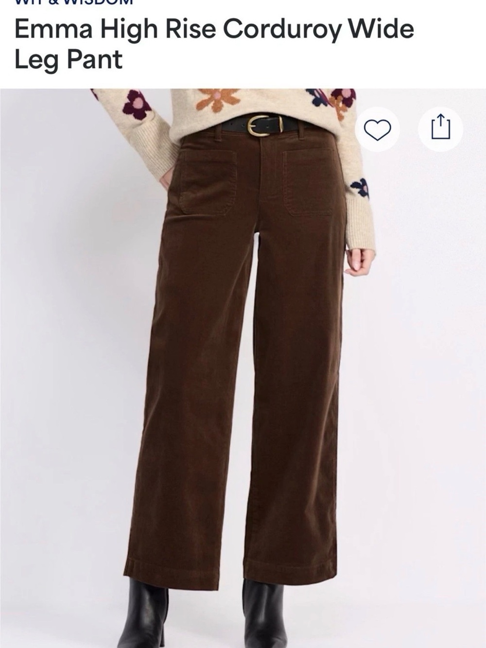 Wit & Wisdom High Rise Corduroy Wide Leg Pants Espresso 12P